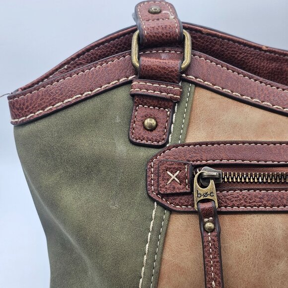B.O.C Women's Olive & Brown Vinyl Shoulder Satchel Handbag Very Spacious Soft - Picture 10 of 15